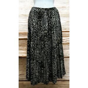 Mystree Animal Print Velour Midi Skirt Sz S Pleated Stretch Elastic Waist
